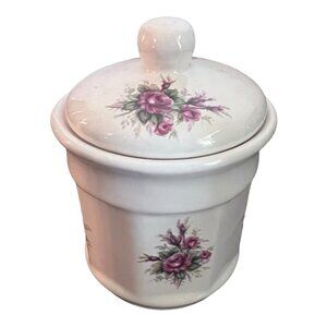 Vtg Athena Vanity Dresser Jar with Lid Container 5" Floral Design Made in USA